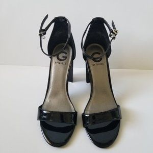 G by Guess Black Block Heel Sandals Patent Leather Shantel (size 9)